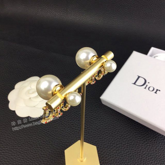 Dior飾品 迪奧經典熱銷款彩鑽字母大小珠925銀針耳環耳釘  zgd1488